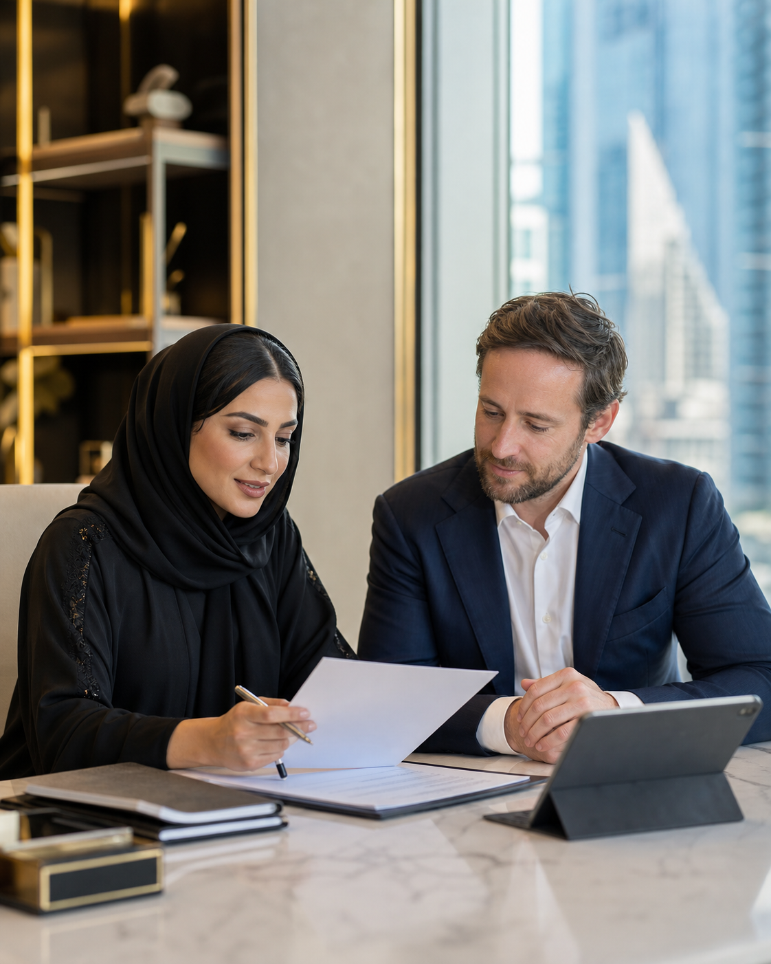 مستشارة أعمال إماراتية تراجع مستندات تأسيس شركة مع مستثمر